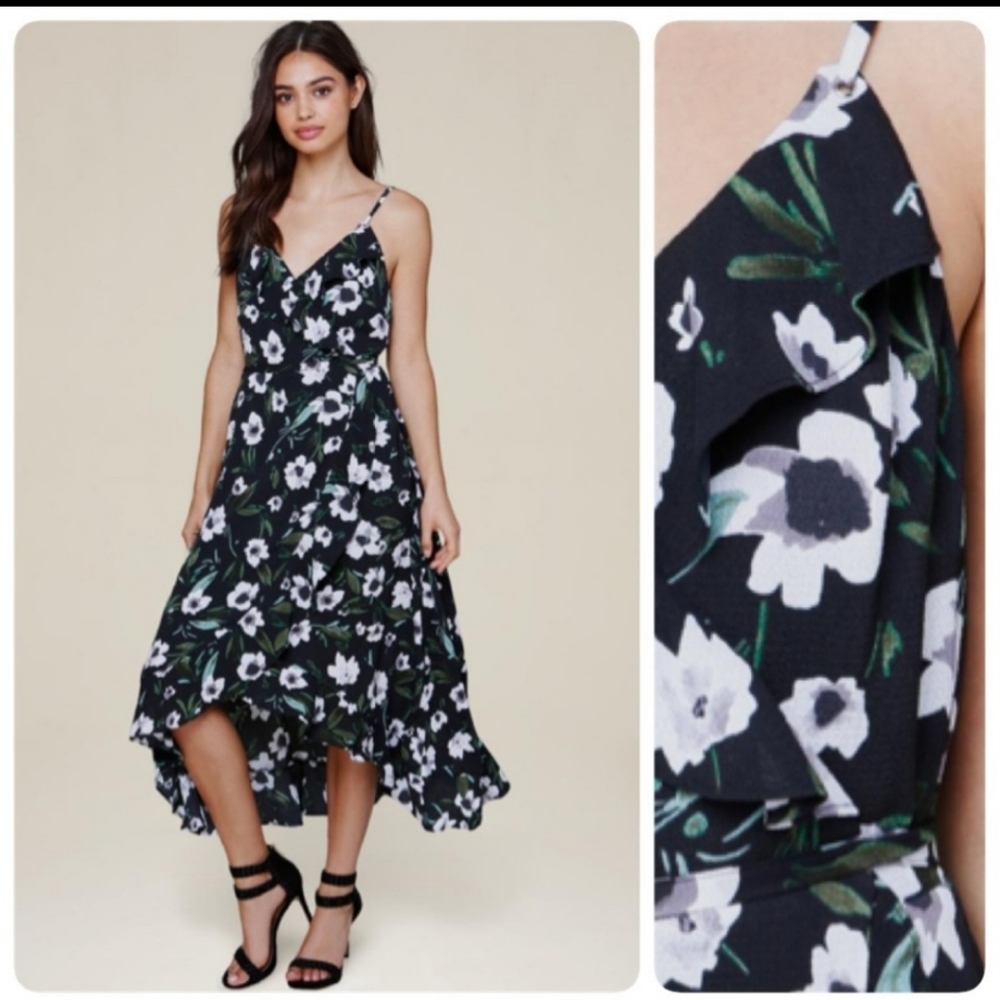 BEBE Floral Hi-low Ruffle Wrap Dress Medium - Wedding Guest
